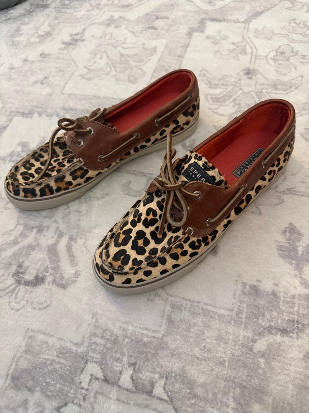 Sperry Leopard Print Leather Boat Shoes - Brown, Black & Tan - Picture 2 of 4